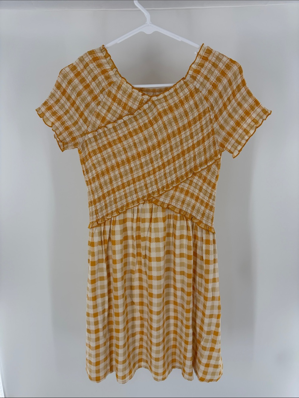 wonder nation Yellow & White Gingham Smocked Casual Dress